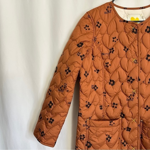 NWT Kerri Rosenthal Heart Print Winter Quilted Jacket Rust Orange Color sz L - Picture 4 of 16